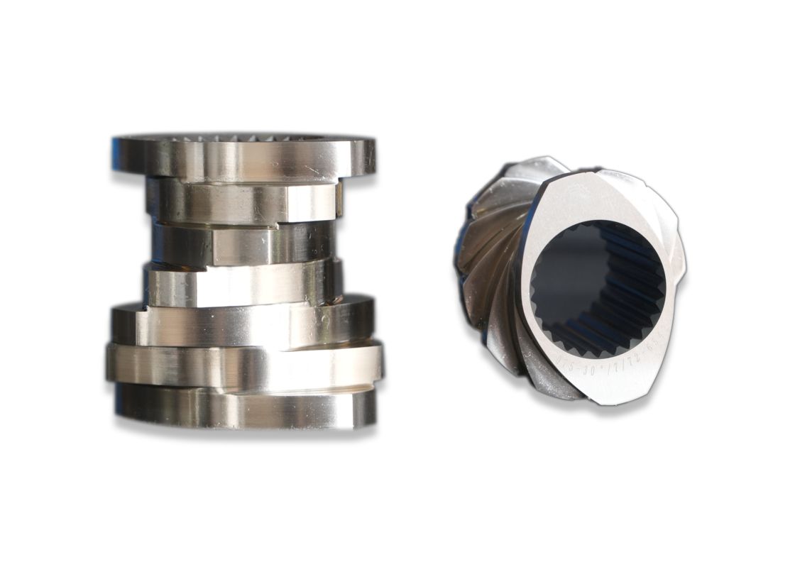 براميل مغلقة، براميل مفتوحة وعناصر لولبية لمكبس البثق ثنائي اللولب للبلاستيك والأغذية